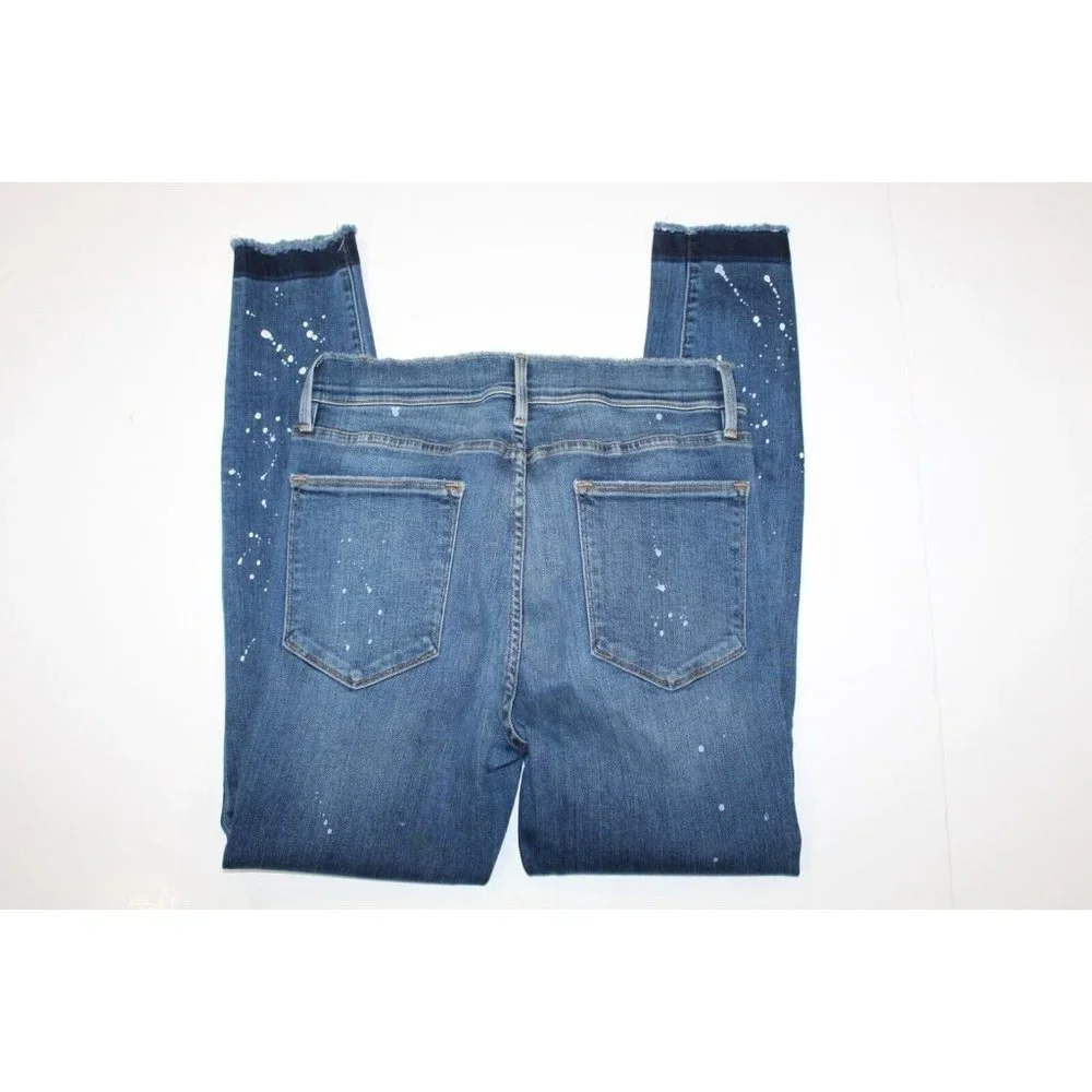 Frame Jeans Womens 30  Le High Skinny Raw Hem Ankle Paint Splatter High Rise - Picture 2 of 6